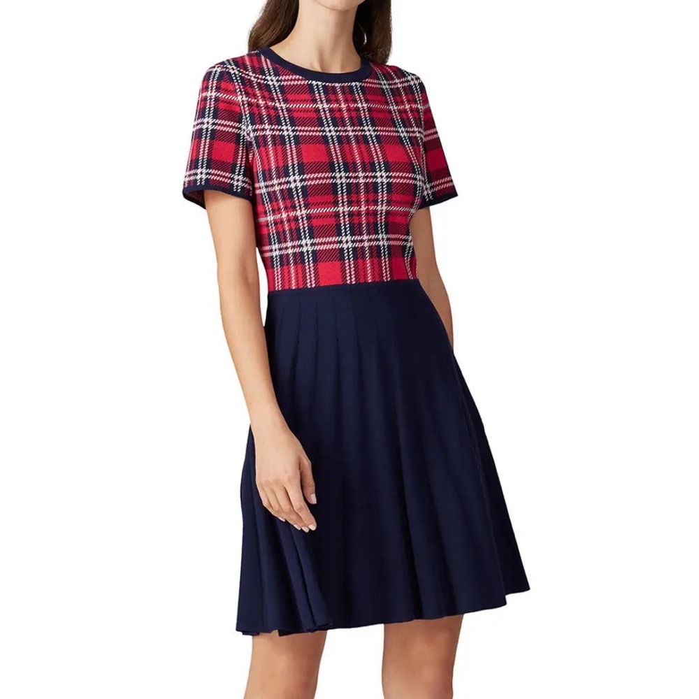 Draper James Angie Red Blue Plaid Check Sweater Knit Dress A-Line Fall Holiday